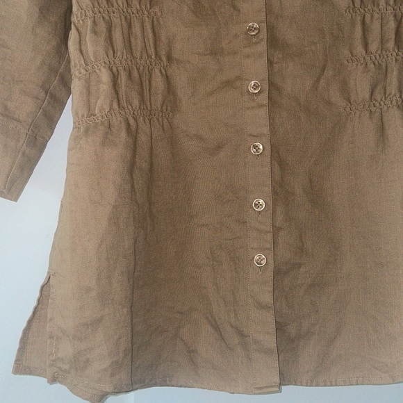 Westbound 100% Linen Fitted Button Down Shirt Light Brown Stand Collar size 6 - Picture 3 of 12